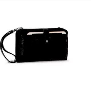 Smart Phone Crossbody/Wristlet Vegan Black Leather with gold hardware. NWT